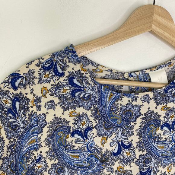 H&M Multi-Color Blue Cream Paisley Print Sheath Mini Dress Women's Size 8 - Picture 5 of 7